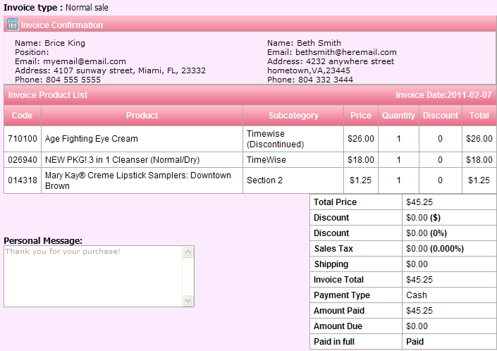 mary kay invoice