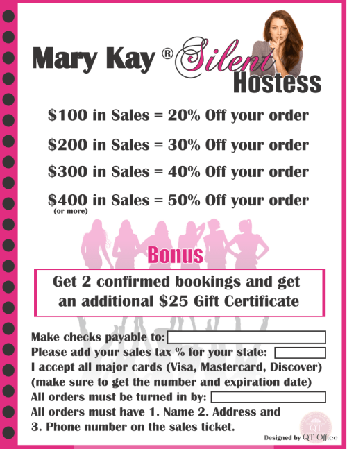 Mary Kay® Silent Hostess Flyer - QT Office® Blog - Free Mary Kay ...